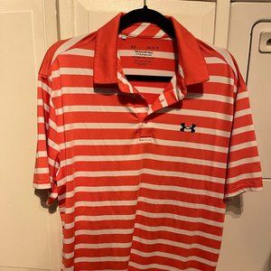 Under Armour The Playoff Polo Size Large Orange White Striped Shirt Poly Golf